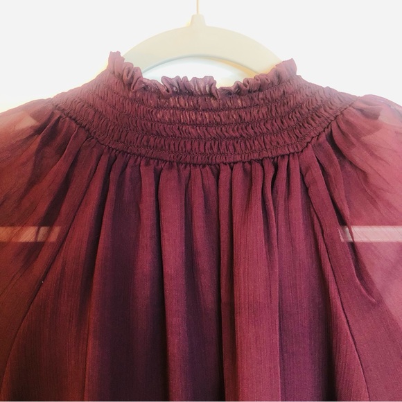 NWT New Joie long sleeve smocked top Blouse Wine Purple burgundy MSRP $278.00 - Picture 6 of 12